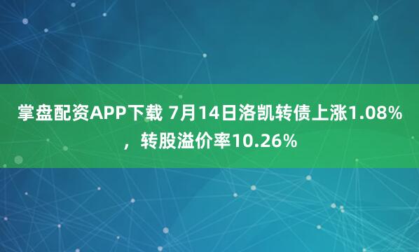 掌盘配资APP下载 7月14日洛凯转债上涨1.08%，转股溢价率10.26%